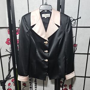 Frascara Vintage Sophisticated Black and Cream Tuxedo Blazer Size 10